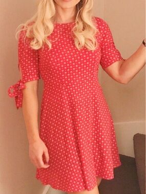 Emma & Michele Red Polka Dot Dress with Peekaboo Sleeves